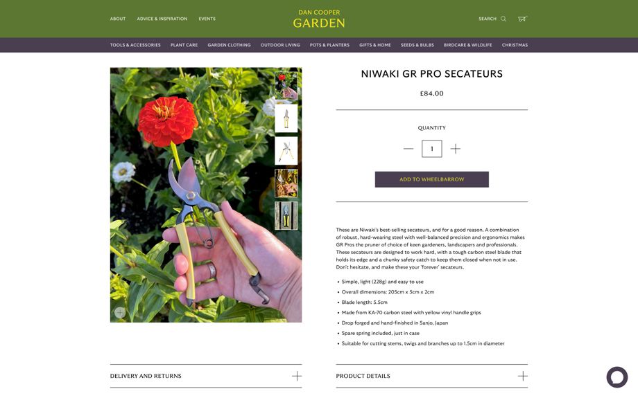 Dan Cooper Garden website – Shopify e-commerce development