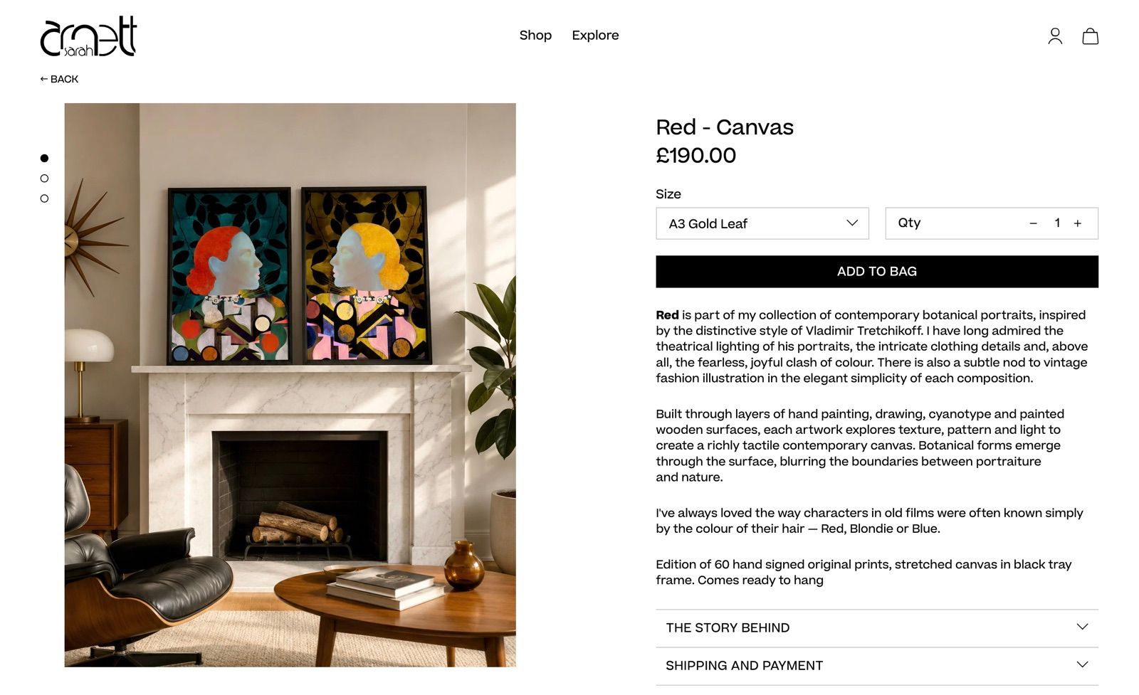 Sarah Arnett website – Shopify development